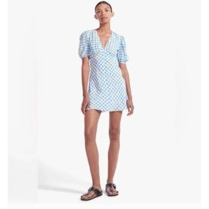 NWT Staud Women Mini Milla Gingham Daisy Plaid Dress 6 Lined Short Sleeve